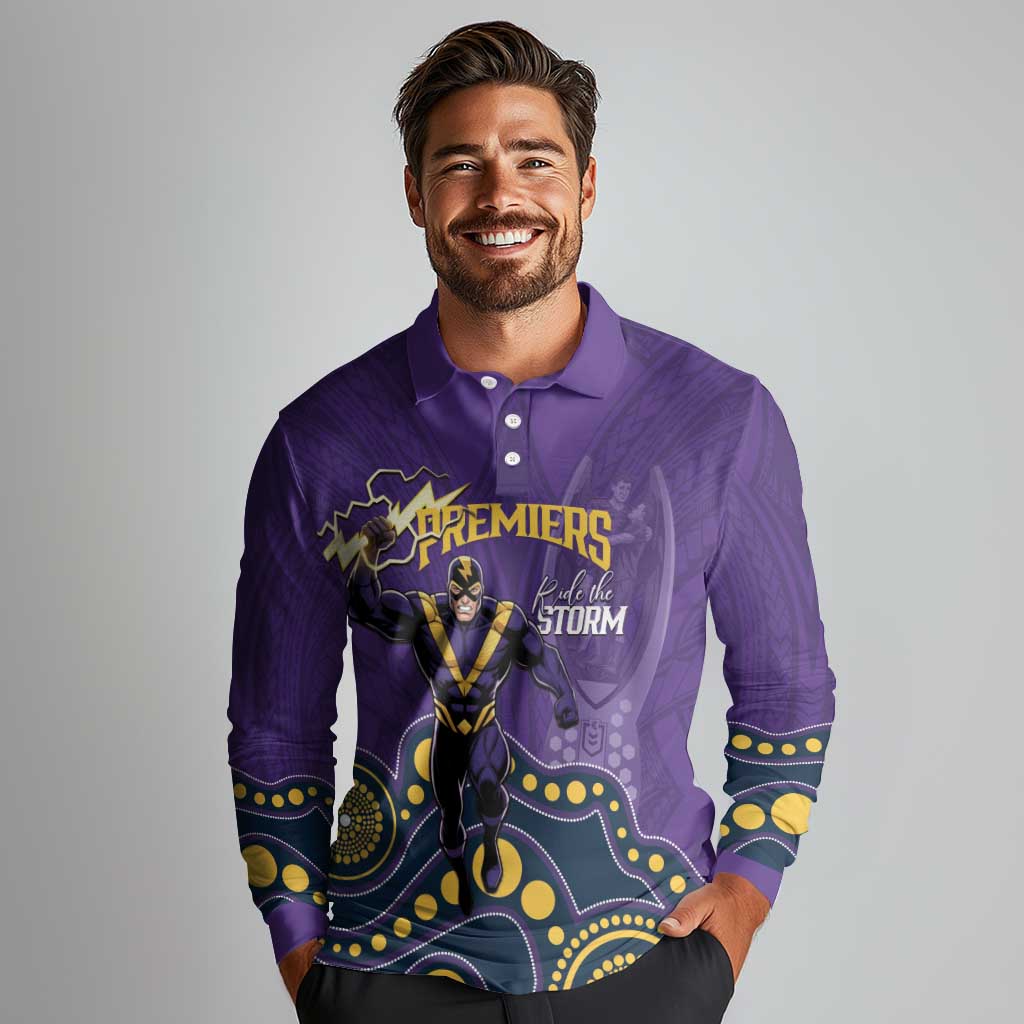 NRL Melbourne Rugby Custom Long Sleeve Polo Shirt Premiers Trophy Ride The Storm - Aussie Hoodie