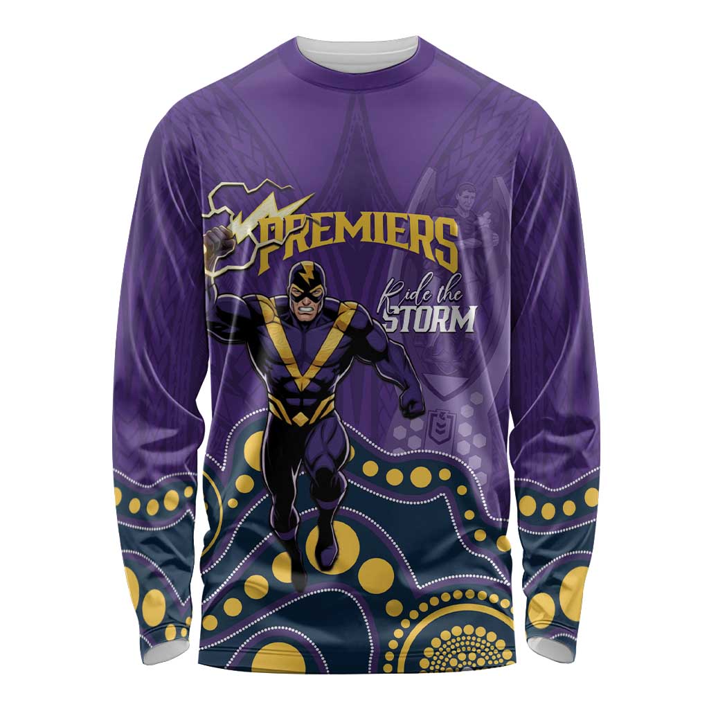 NRL Melbourne Rugby Custom Long Sleeve Shirt Premiers Trophy Ride The Storm - Aussie Hoodie