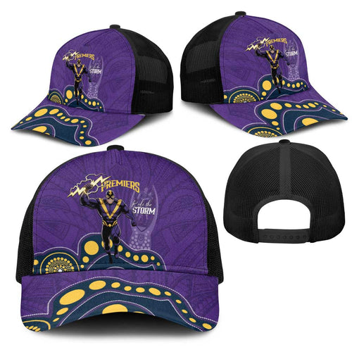 NRL Melbourne Rugby Mesh Trucker Cap Premiers Trophy Ride The Storm - Aussie Hoodie