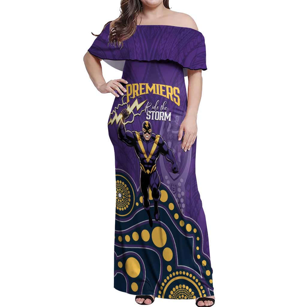 NRL Melbourne Rugby Custom Off Shoulder Maxi Dress Premiers Trophy Ride The Storm - Aussie Hoodie