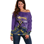 NRL Melbourne Rugby Custom Off Shoulder Sweater Premiers Trophy Ride The Storm - Aussie Hoodie