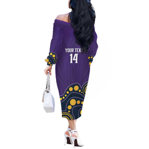 NRL Melbourne Rugby Custom Off The Shoulder Long Sleeve Dress Premiers Trophy Ride The Storm - Aussie Hoodie