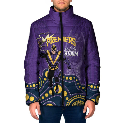 NRL Melbourne Rugby Custom Padded Jacket Premiers Trophy Ride The Storm - Aussie Hoodie