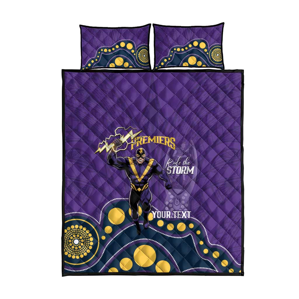 NRL Melbourne Rugby Custom Quilt Bed Set Premiers Trophy Ride The Storm - Aussie Hoodie