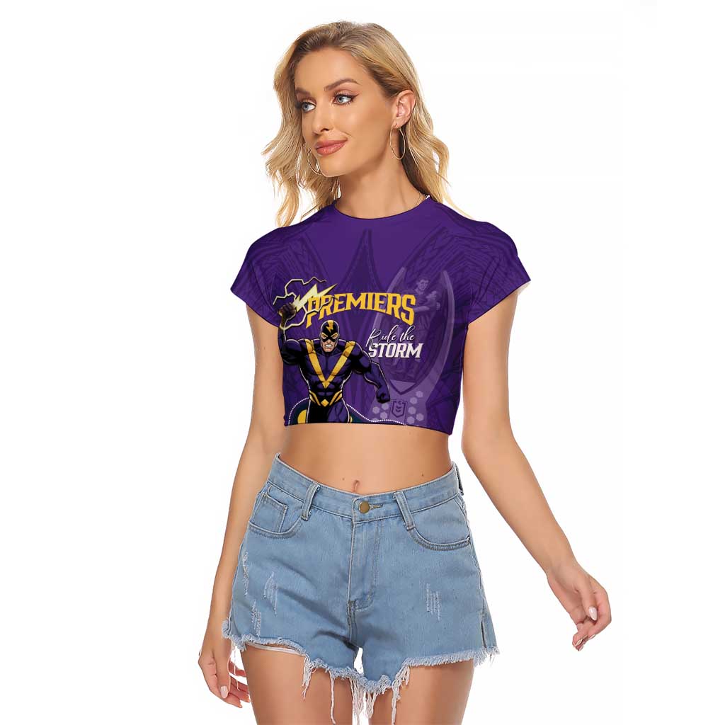 NRL Melbourne Rugby Custom Raglan Cropped T Shirt Premiers Trophy Ride The Storm - Aussie Hoodie
