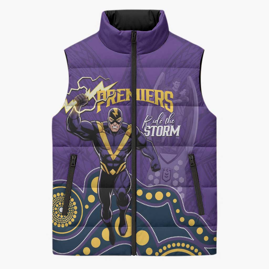 NRL Melbourne Rugby Custom Sleeveless Puffer Jacket Premiers Trophy Ride The Storm - Aussie Hoodie