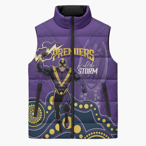 NRL Melbourne Rugby Custom Sleeveless Puffer Jacket Premiers Trophy Ride The Storm - Aussie Hoodie