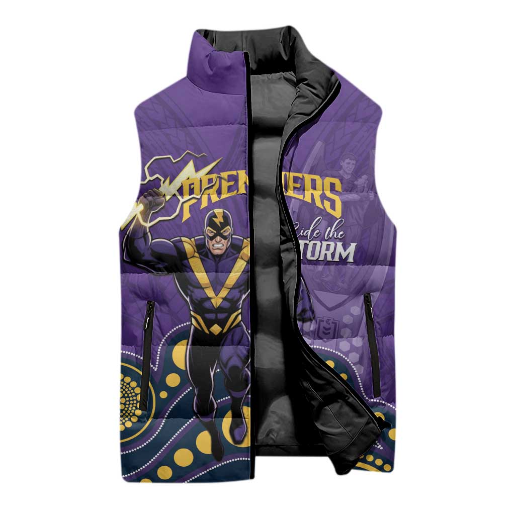 NRL Melbourne Rugby Custom Sleeveless Puffer Jacket Premiers Trophy Ride The Storm - Aussie Hoodie