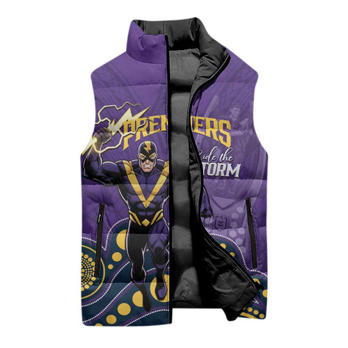 NRL Melbourne Rugby Custom Sleeveless Puffer Jacket Premiers Trophy Ride The Storm - Aussie Hoodie