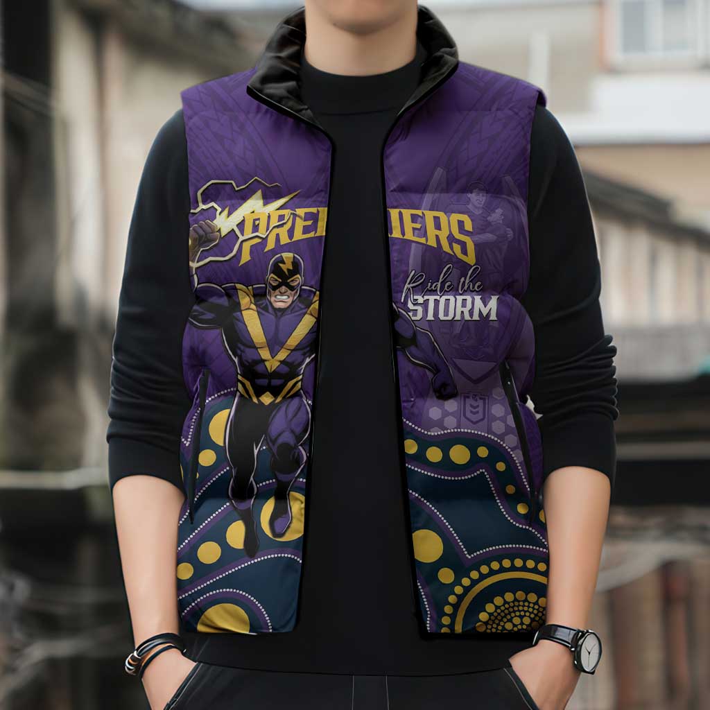 NRL Melbourne Rugby Custom Sleeveless Puffer Jacket Premiers Trophy Ride The Storm - Aussie Hoodie