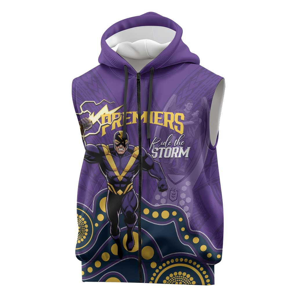 NRL Melbourne Rugby Custom Sleeveless Zip Hoodie Premiers Trophy Ride The Storm LT14
