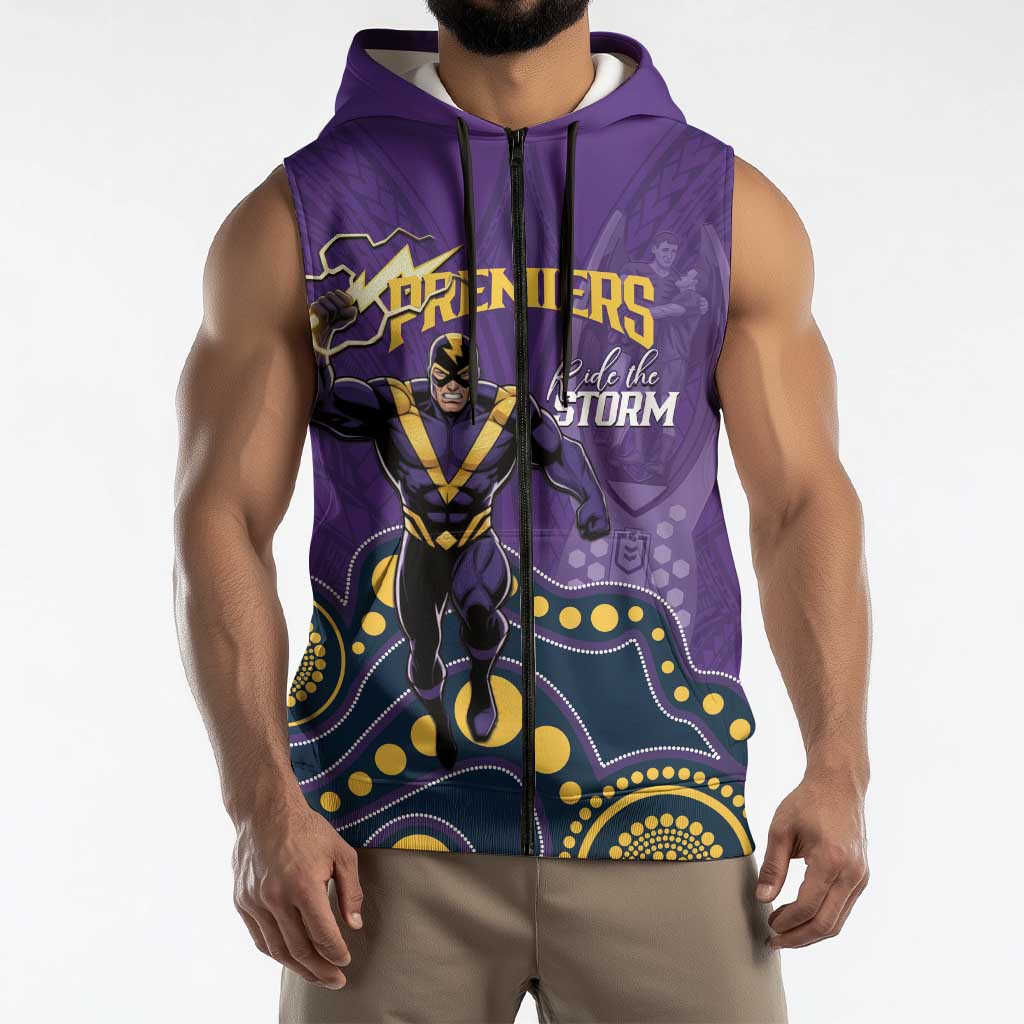 NRL Melbourne Rugby Custom Sleeveless Zip Hoodie Premiers Trophy Ride The Storm LT14
