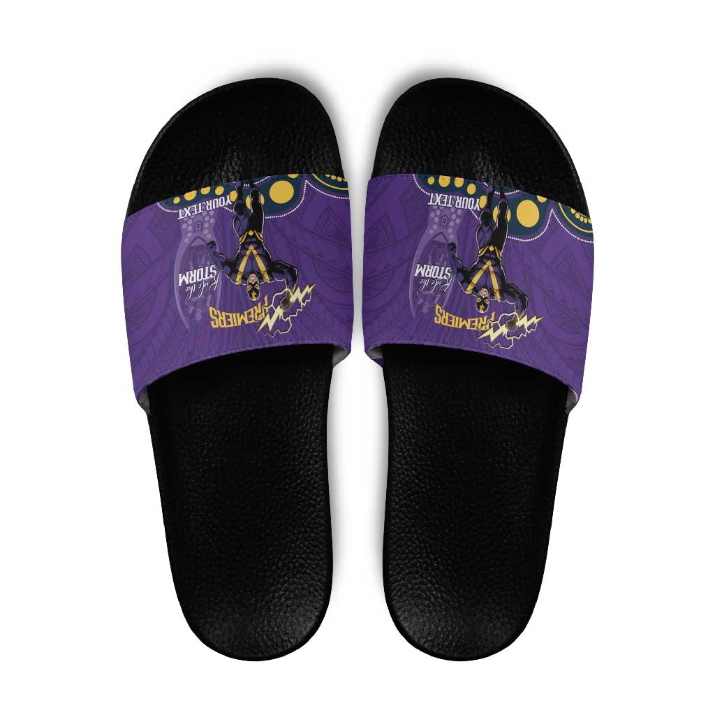 NRL Melbourne Rugby Custom Slide Sandals Premiers Trophy Ride The Storm - Aussie Hoodie