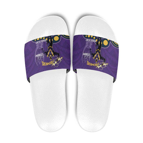 NRL Melbourne Rugby Custom Slide Sandals Premiers Trophy Ride The Storm - Aussie Hoodie