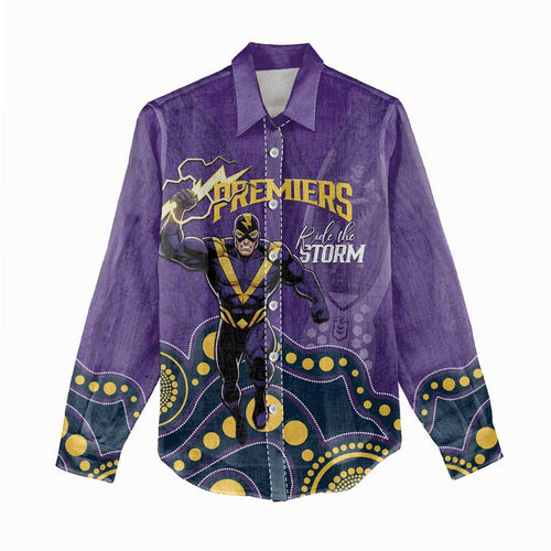 NRL Melbourne Rugby Custom Women Casual Shirt Premiers Trophy Ride The Storm - Aussie Hoodie