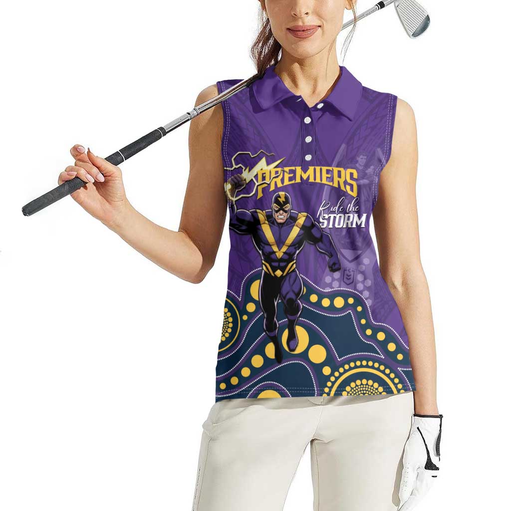 NRL Melbourne Rugby Custom Women Sleeveless Polo Shirt Premiers Trophy Ride The Storm - Aussie Hoodie