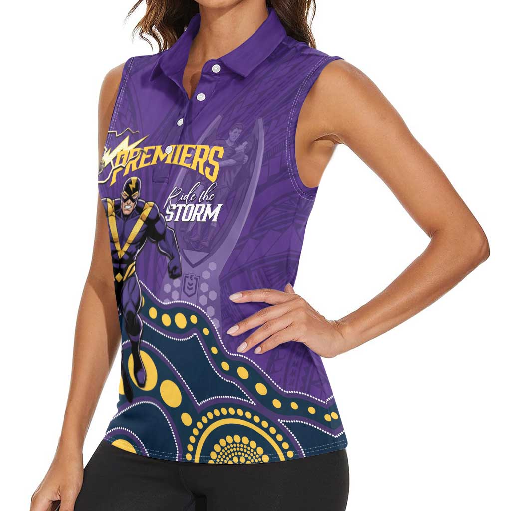 NRL Melbourne Rugby Custom Women Sleeveless Polo Shirt Premiers Trophy Ride The Storm - Aussie Hoodie