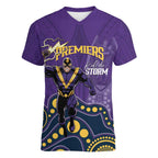 NRL Melbourne Rugby Custom Women V-Neck T-Shirt Premiers Trophy Ride The Storm - Aussie Hoodie