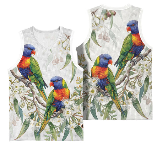 Australia Rainbow Lorikeets White Eucalyptus Blossoms Basketball Jersey