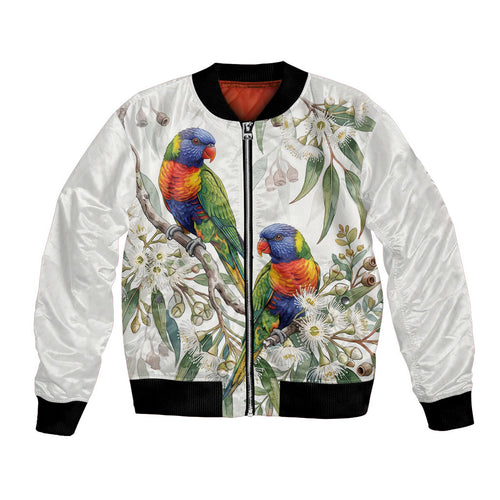 Australia Rainbow Lorikeets White Eucalyptus Blossoms Bomber Jacket