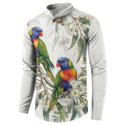 Australia Rainbow Lorikeets White Eucalyptus Blossoms Button Sweatshirt