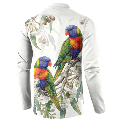 Australia Rainbow Lorikeets White Eucalyptus Blossoms Button Sweatshirt