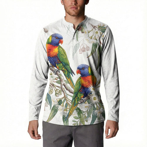 Australia Rainbow Lorikeets White Eucalyptus Blossoms Button Sweatshirt