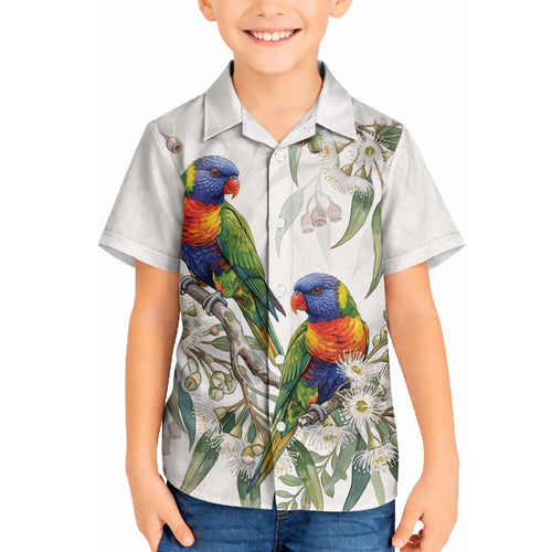 Australia Rainbow Lorikeets White Eucalyptus Blossoms Hawaiian Shirt