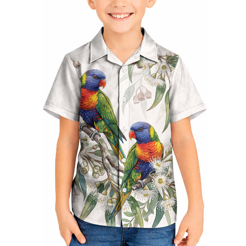 Australia Rainbow Lorikeets White Eucalyptus Blossoms Kid Hawaiian Shirt
