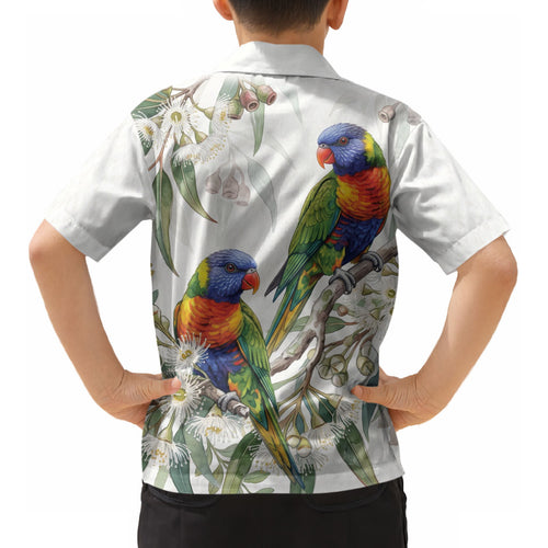 Australia Rainbow Lorikeets White Eucalyptus Blossoms Kid Hawaiian Shirt