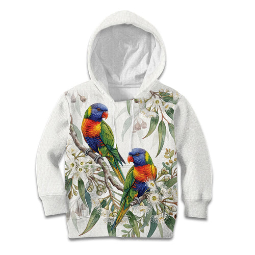 Australia Rainbow Lorikeets White Eucalyptus Blossoms Kid Hoodie