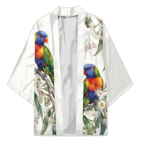 Australia Rainbow Lorikeets White Eucalyptus Blossoms Kimono