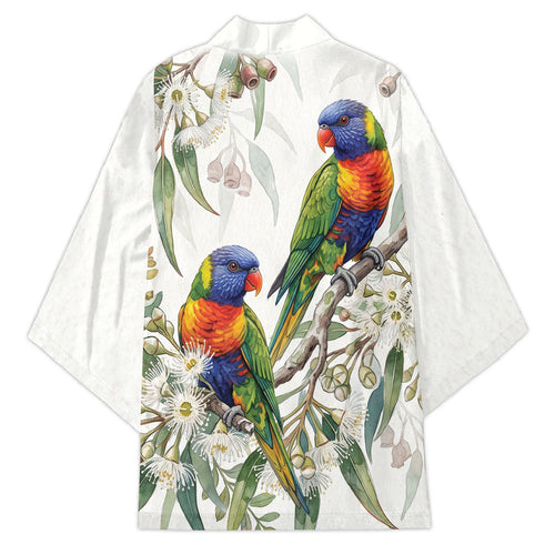 Australia Rainbow Lorikeets White Eucalyptus Blossoms Kimono