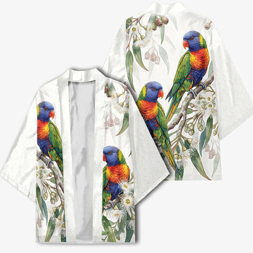 Australia Rainbow Lorikeets White Eucalyptus Blossoms Kimono
