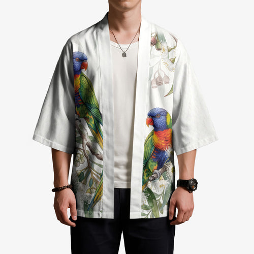 Australia Rainbow Lorikeets White Eucalyptus Blossoms Kimono