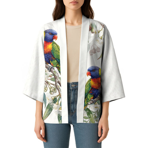 Australia Rainbow Lorikeets White Eucalyptus Blossoms Kimono