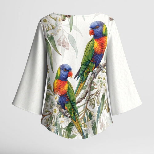 Australia Rainbow Lorikeets White Eucalyptus Blossoms Kimono Sleeve Blouse