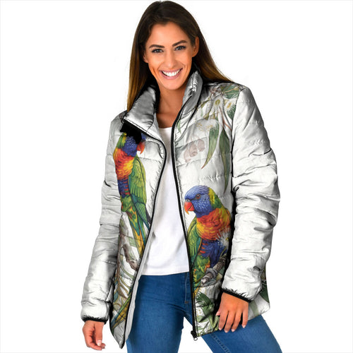 Australia Rainbow Lorikeets White Eucalyptus Blossoms Padded Jacket