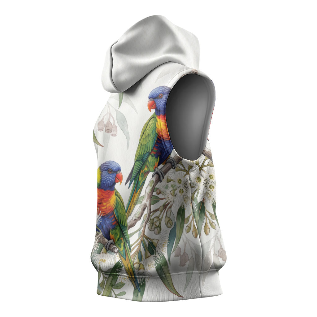 Australia Rainbow Lorikeets White Eucalyptus Blossoms Sleeveless Hoodie