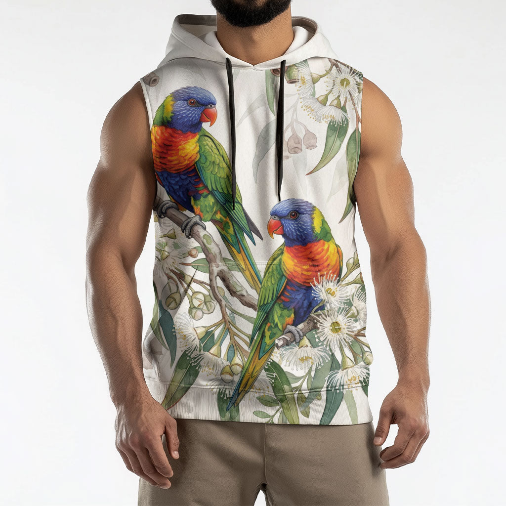Australia Rainbow Lorikeets White Eucalyptus Blossoms Sleeveless Hoodie