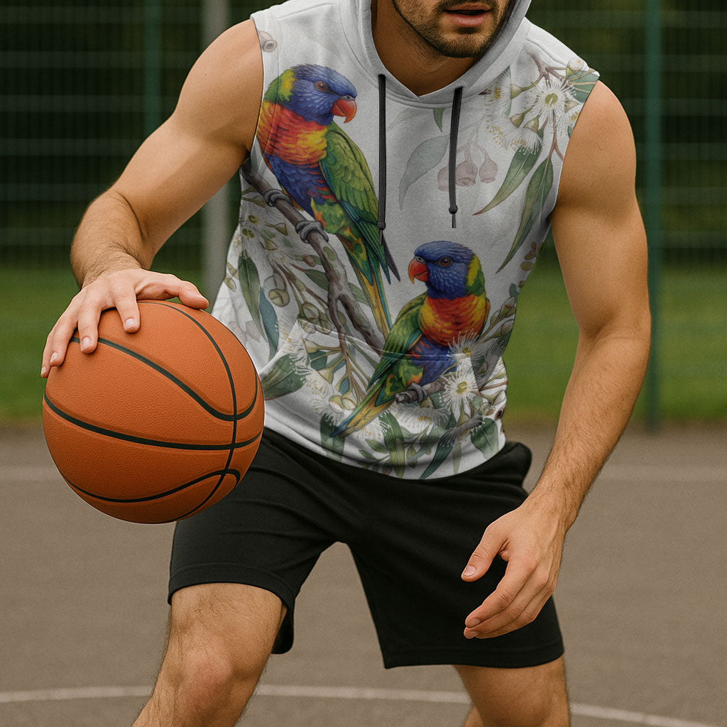 Australia Rainbow Lorikeets White Eucalyptus Blossoms Sleeveless Hoodie