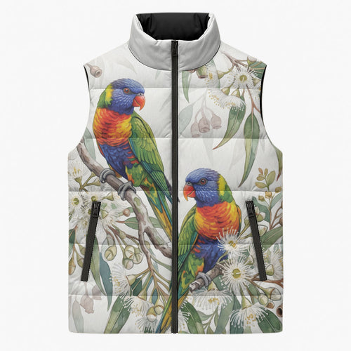 Australia Rainbow Lorikeets White Eucalyptus Blossoms Sleeveless Puffer Jacket