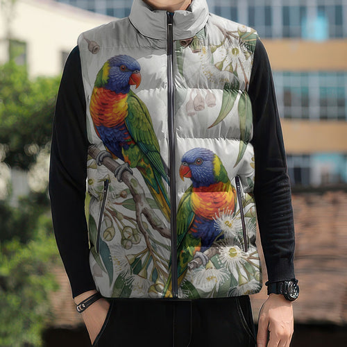 Australia Rainbow Lorikeets White Eucalyptus Blossoms Sleeveless Puffer Jacket