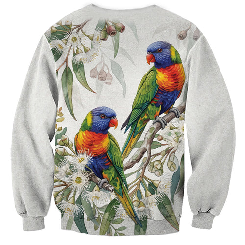 Australia Rainbow Lorikeets White Eucalyptus Blossoms Sweatshirt