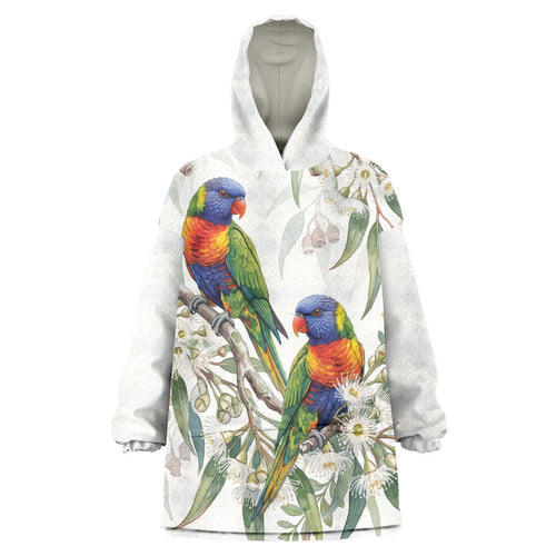 Australia Rainbow Lorikeets White Eucalyptus Blossoms Wearable Blanket Hoodie
