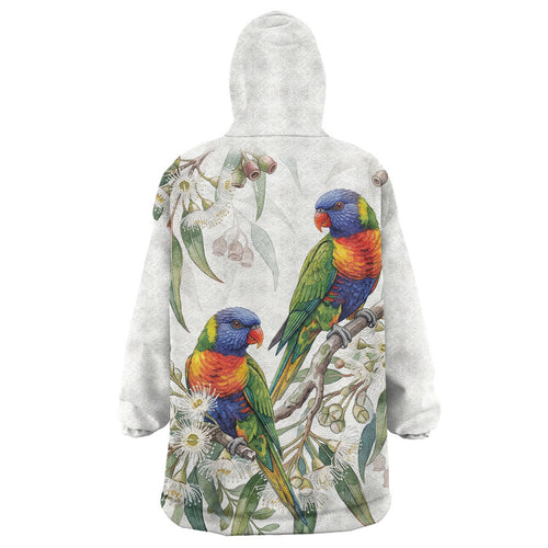 Australia Rainbow Lorikeets White Eucalyptus Blossoms Wearable Blanket Hoodie