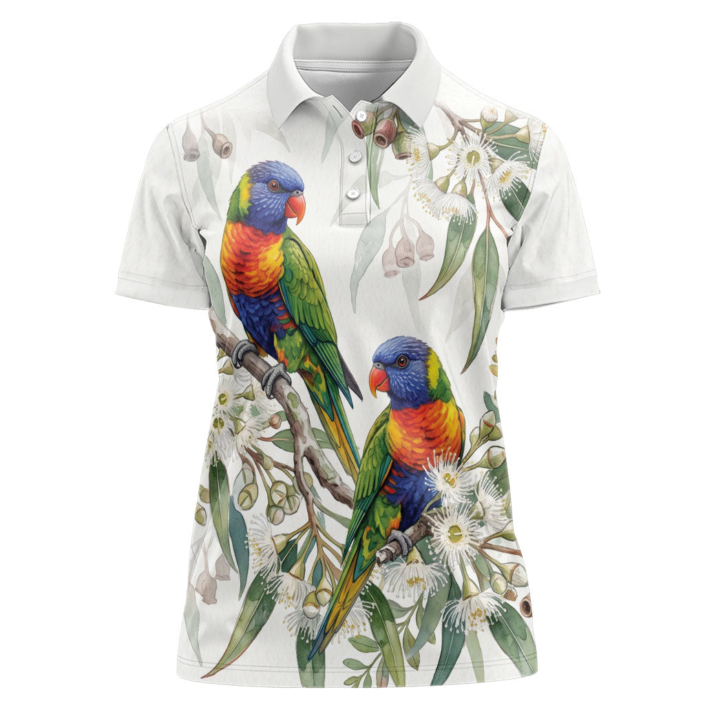 Australia Rainbow Lorikeets White Eucalyptus Blossoms Women Polo Shirt