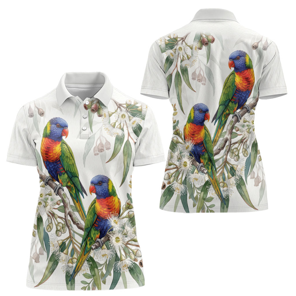 Australia Rainbow Lorikeets White Eucalyptus Blossoms Women Polo Shirt