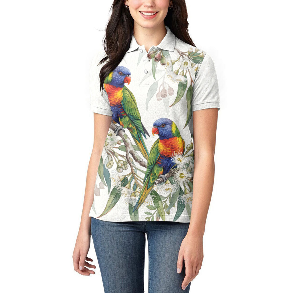 Australia Rainbow Lorikeets White Eucalyptus Blossoms Women Polo Shirt