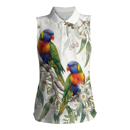 Australia Rainbow Lorikeets White Eucalyptus Blossoms Women Sleeveless Polo Shirt